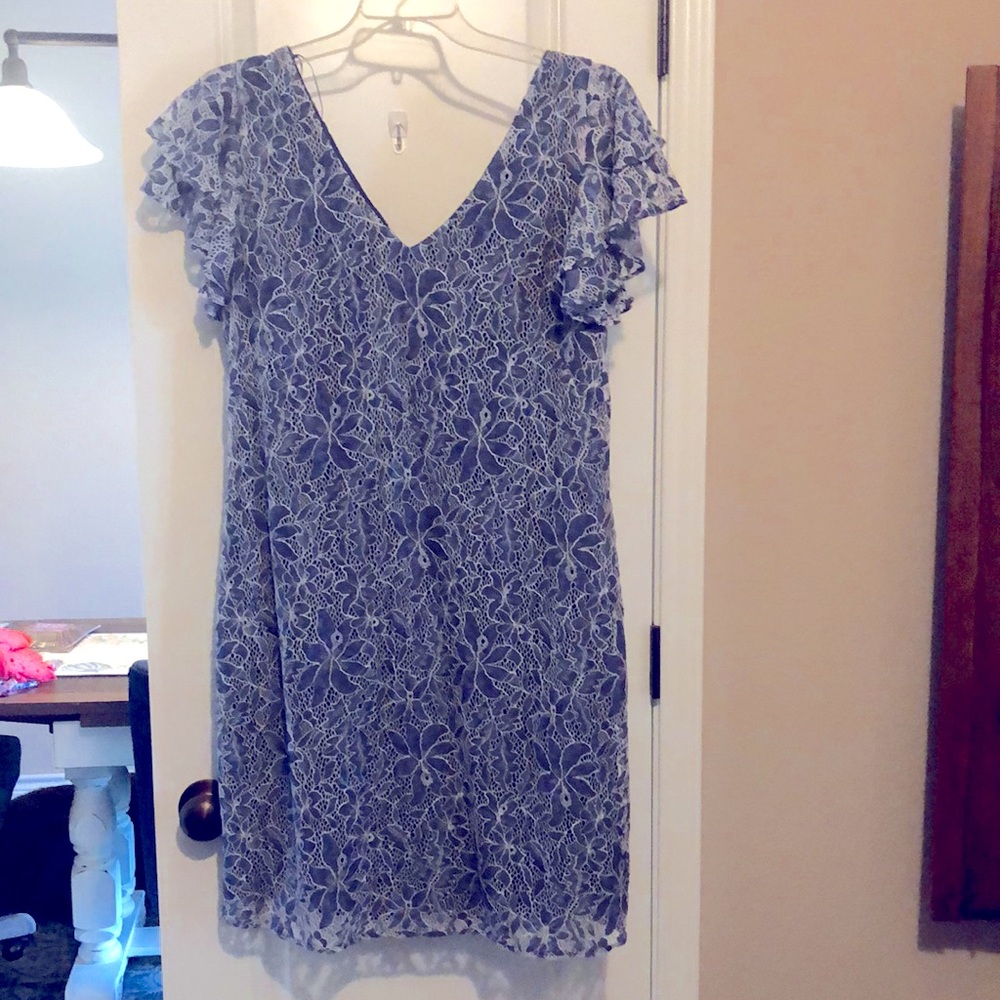 Navy Blue Tropical Lace Dress